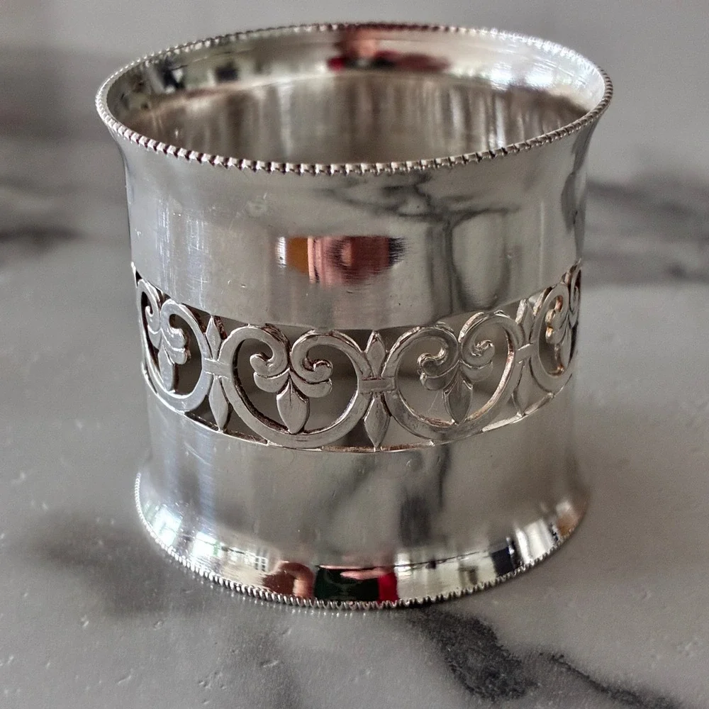 Vintage Silver Plated Filigree Napkin Rings Set of 6 Fleur De Lis Italy